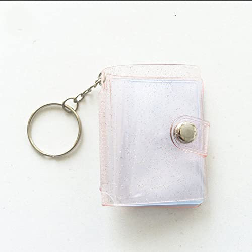 2 Zoll Fotoalbum PVC Pailletten Transparenter Aufkleber & Namenskartenhalter 16 Taschen Fotohalter Visitenkartentasche Mini-Fotohalter, Rosa 1 Zoll