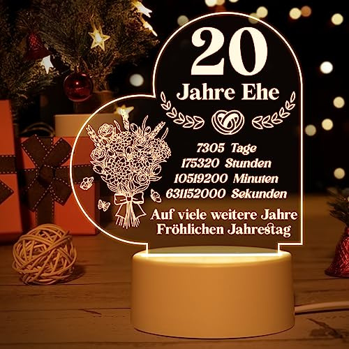 Geschenk Zum 20 Hochzeitstag - Acryl Nachtlampe Mit Romantischen Text, 20. | Hochzeitstag Geschenke, 20. Hochzeitstag Geschenke für Frauen Männer, 20. Jahrestag Deko Geschenk für Frau Mann Paare Ihn Ihr
