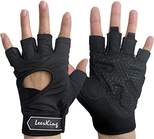 LeerKing Fitness Handschuhe Mesh Trainingshandschuhe Sporthandschuhe Herren und Damen für Gym Kraftsport Fitnessstudio Fahrrad Pole Dance Yoga Verbesserte Griffe Schwarz L