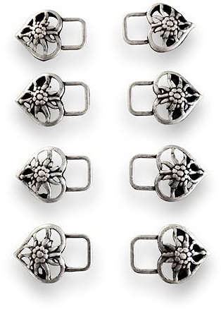 Hartmann-Knöpfe 8 Stück stabile altsilber Miederösen Herzform mit Edelweiß Motiv aus Metall für Dirndl Tracht 26mmx19mm