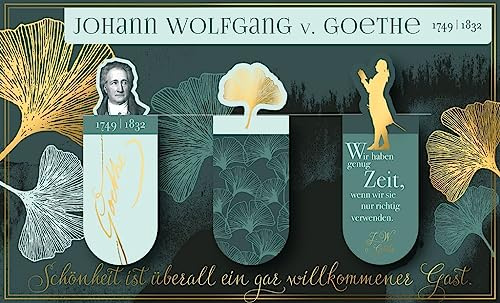 3 Magnetlesezeichen im Set | Maße je Lesezeichen: 5,5 x 2,1 cm | Motiv: Johann Wolfgang von Goethe