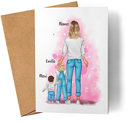 Kiddle-Design Muttertagskarte Personalisiert Grußkarte Namen | Für Mama Mutter zum Geburtstag Geburtstagskarte | Kleinkind + Baby
