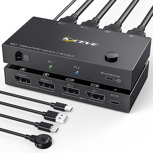 Commutateur DisplayPort 2 x 2, répartiteur DisplayPort MST SST pour 2 ordinateurs partagent 2 moniteurs, prend en charge la résolution 4K @ 60 Hz