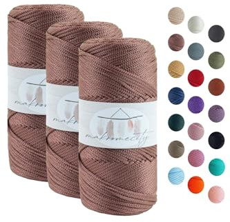 Makromecity 3 Strang Makramee Garn 2mm x 115m Premium Polyester Macrame Cord Polypropylene Yarn für Handwerk Wohndekorationen Platzteller Umhängetasche Handtasche Runner Schnullerkette 20 Farbe