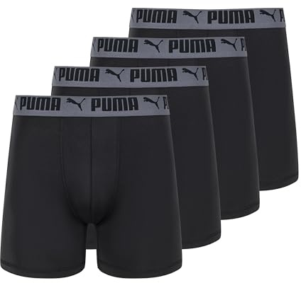 PUMA Men's 4 Pack Active Stretch Boxer Briefs, Black, XL