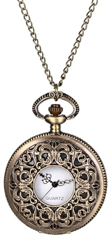 JewelryWe Vatertagsgeschenk Taschenuhr Herren Retro Flugzeug/Eule/Indianer Alter Mann/Kreuz Kettenuhr Analog Quarz Uhr Anhänger mit Halskette Kette Bronze Geschenk für Männer
