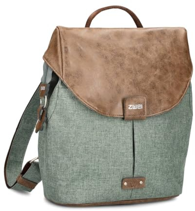 Zwei Damen City-Rucksack Olli OR8 kleiner Rucksack 5 Liter Lederoptik im Vintage-Style robust strapazierfähig wasserabweisend Hauptfach mit Reißverschluss (eucalyptus)