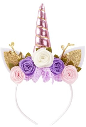 Nishine Einhorn Stirnband Vlies Blumen Katzenohren Pony Stirnbänder Glitzer Hupe für Rollenspiele Einhorn Partei Zubehör