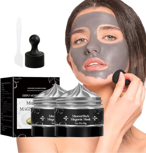 Mineralienreiche Magnetische Maske, 50g Blackhead Remover Poren Reinigungsmaske Meeresschlamm, Gesichtsmaske Clear-Up Strips Für Pickel Mitesser und Nagelhaut Ölkontrolle Haut befeuchten (2PC)