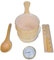 Sufrk Accessori Spa Secchio Cucchiaio Clessidra Termoigrometro 5 pz,Secchiello da Sauna in Legno - Secchio in Legno con Inserto in Plastica Mestolo e Clessidra Tempo - Set Accessori per Saune Finlande