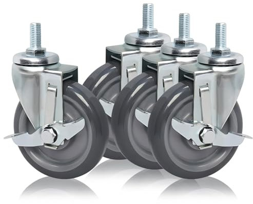 Schwerlastrollen Vorbau Lenkrollen Mit Bremse 4 Stück, M12 Gewinde Möbelrollen 63mm 75mm 100mm Leise Polyurethan Rollen, 360°Drehbar Industrie Ersatz Rollen, Für Trolleys Möbel Werkbank(100mm)