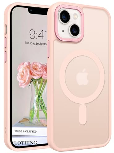 GUAGUA Custodia magnetica opaca per iPhone 13 Mini (5,4), rosa chiaro/rosa | Compatibile con MagSafe, custodia magnetica per cellulare, parte posteriore traslucida, protezione della fotocamera, antiurto