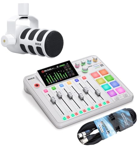 Rode Rodecaster Pro II Audio Production Studio Podcast Station Weiss + Rode Podmic Weiss Mikrofon + keepdrum XLR-Kabel