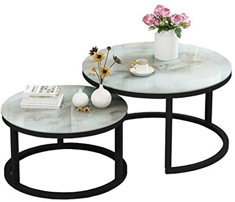 Moderne runde Satztische für Wohnzimmer, gehärtetes Glas, Metallrahmen, Couchtische für kleine Räume, 2 Stück