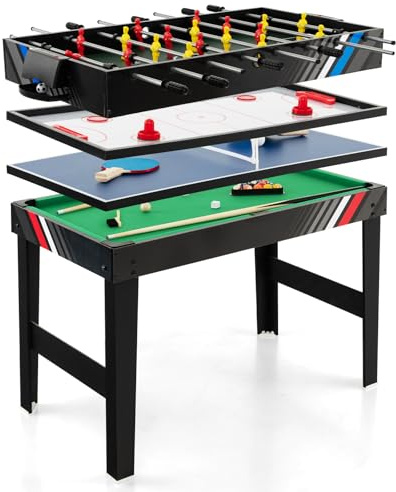 GOPLUS Multifunktionale Spieltische, 4 in1/ 3 in 1 Tischkicker inkl. Billardtisch & Tischtennis & Airhockey Tisch, Kickertisch mit komplettem Zubehör für Kinder & Erwachsene & Familie