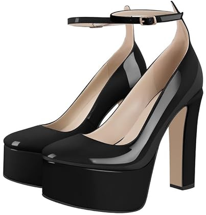 blingqueen Platform Pumps Mary Jane Shoes for Women Chunky Ankle Strappy Heels
