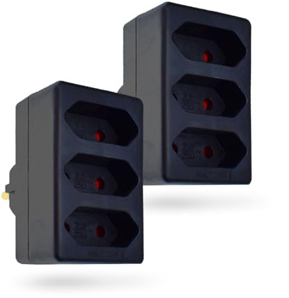 feletec 3-fach Steckdosenadapter 3x Euro, schwarz, 2 Stück, Mehrfachstecker, Mehrfachsteckdose