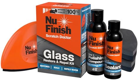 Nu Finish Glass Restore & Repel Kit, Two Step Regimen for Car Windshield, Includes Polishing Compound, Ceramic Sealant, Precision Applicator Tool, and 2 Reusable Sponges