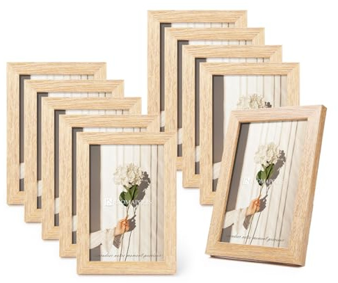 Kromapolis 10 Stück Kleine bilderrahmen,Umweltfreundlich MDF Rahmen 10x15 cm, Drehverschluss Rückwand, Eichenoptik