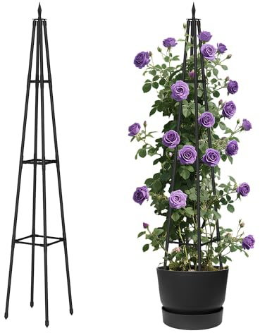 Alisisfores 5.2 FT Obelisk Trellis for Climbing Plants,Garden Trellis with Extra Thickened Plastic-Coated Metal Pipes, Outdoor & Indoor Garden Support for Potted Plants, Black