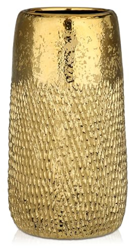 Arborus Blumenvase Modern 26 cm Hoch Vase Keramik Glod Tischvase | Dekovase für Blume Zweige Trockenblumen Ästhetik Deko Minimalismus Wohnzimmer Schlafzimmer Badezimmer Esszimmer Küche Deko