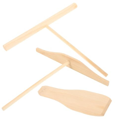 TOPBATHY Pancake Spreader and Spatula Set Wooden Crepe Pancake Maker Kit Thin Edges Spatula 3 Piece Kitchen Accessory Uniform Batter Spreading Suitable for Bacon Eggs