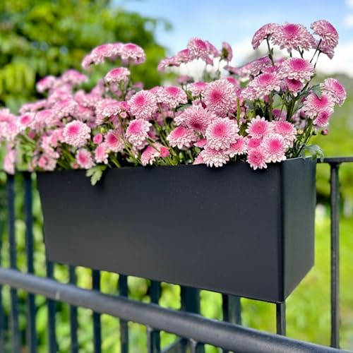 LaLaGreen Geländer-Pflanzkasten (4 Stück, 50,8 cm), schwarz, rechteckig, Fenster-Blumenkästen mit Halterung, Selbstbewässerungssystem, Hängepflanzkasten für den Außenbereich, Pflanzkübel für den