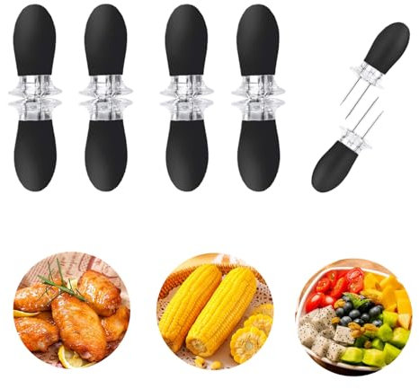 10 Pcs Corn on The Cob Forks, Stainless Steel Safety Interlocking Forks for Corn with Silicone Handle for Kitchen, BBQ, Picnic, Party Corn Cob Racks, Black