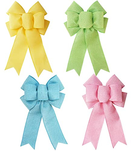 Easter Bow for Decoration, Pastel Gift Bows, Spring Rustic Bows for Wreaths, Lantern Bow, Easter Basket Bow, 4 Pcs (Easter)