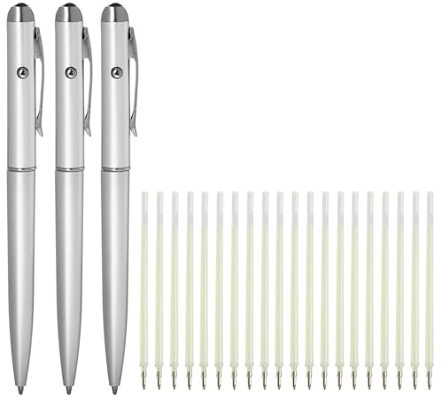 TopHomer Stylo à encre invisible, lot de 3 avec 20 recharges, stylos espions pour écrire des messages secrets dans les pochettes surprises, marqueur LED UV, stylos secrets pour les pochettes