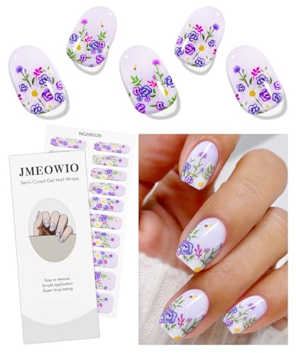 JMEOWIO Flower Semi Cured Gel Strips Wraps Nail Art Sticker