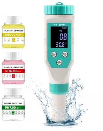 Medidor de TDS Monitor Digital de PH/cloro/ORP/EC/TDS/salinidad/Temp/FAC, Monitor de calidad del agua de piscina, probador de PH for piscina, acuario, Spa hidropónico para agua potable, piscinas y acu