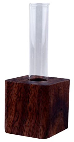 Happyyami Japanischer Glas-hydroponik-blumenvase Mit Kreativem Reagenzglas Und Walnuss-holzsockel Stilvolle Tischdeko Für Frische Blumen Und Zimmerpflanzen Langlebig Und Praktisch