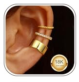 JeweBella Gold Ear Cuff Earrings No Piercing Fake Conch Cartilage Helix Earring Stack 18K Gold Plated Fake Earrings Hypoallergenic CZ Wrap Adjustable Chunky Ear Cuff Earrings for Women Men Non Pierced