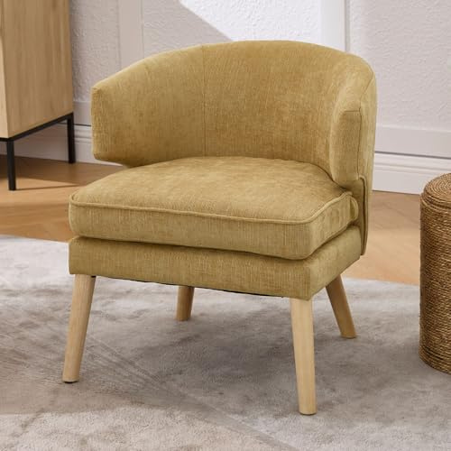 chairus Poltrona in Tessuto Poltroncina da Camera Senza Braccioli Sedia Imbottita con Gambe in Legno Poltrona da Salotto per Camera da Letto/Soggiorno/Studio, Giallo