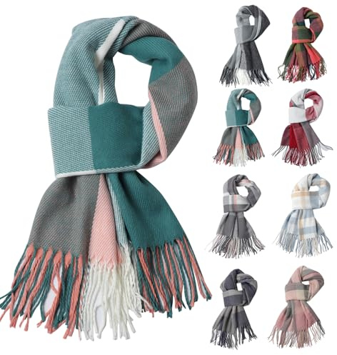 Tartan Kaschmirschal Damen, Pashmina Schals und Tücher Winter Warm Quastenschals Weicher Langer Decke Schals Stola Geschenke für Frauen