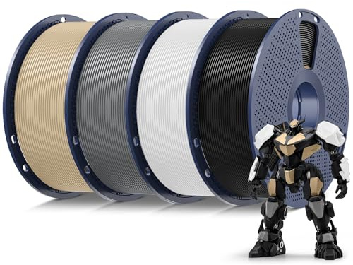 SUNLU PLA-filament 4KG Multifärg, PLA-filament 1,75mm +/-0,02mm För 3D-skrivare, Lämplig för de flesta FDM 3D-skrivare, 1KG, 4 st. (Svart+Vit+Grå+Ek)