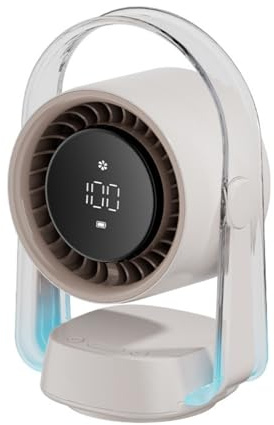 ULIJTH Ventilador recargable de 100 velocidades de viento, oscilación automática, funcionamiento silencioso, luz nocturna azul para gimnasio, oficina, computadora, ventilador de refrigeración