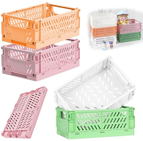 Pmueuff Cassette Plastica Pieghevoli, 4 Pezzi Cassetta Pieghevole in Plastica Casse Portaoggetti Impilabili Scatola Pieghevole Robusta per Uffici, Cucine, Bagni, Camere da Letto(25 x 16 x 10 cm)