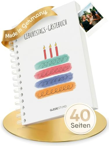 GLEDESTUND® Gästebuch Geburtstag mit Fragen | 40 Doppel-Seiten | 7 verschiedene Steckbriefe inkl. Fragen | Fotoalbum Geburtstag | DIN A5