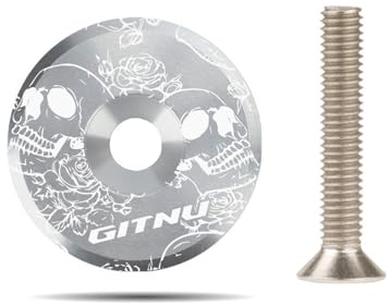 HUVZOR 1 Set stem Cap Ahead Kappe aus Carbon inkl. Aluminium Schraube für Rennrad, Cyclocrosser & Mountainbike/Top Cap MTB/Stylische Vorbau- & Steuersatz Kappe für Gabelschäfte mit 1 1/8‘‘(Silber)