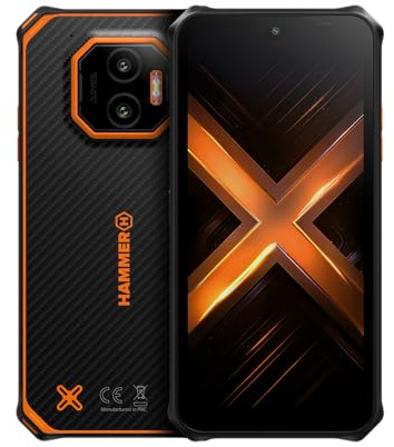Hammer Energy X2 4G 6+6GB/128GB Outdoor Handy, Baustellenhandy und Rugged Smartphone, 6.1 Display, IP69, 5000mAh Akku, Dual SIM, eSIM, 2 Jahre Garantie – Schwarz-Orange
