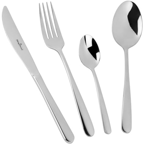 Magefesa Vera - Cubertería de 24 Piezas, 6 Cucharas, 6 Tenedores, 6 Cuchillos de Mesa, 6 Cucharas de Café/Té, Acero Inoxidable, Para 6 Comensales