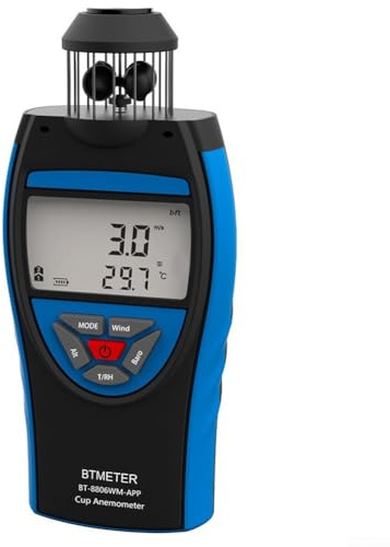 YobiLife Anemometro portatile Bluetooth Cup 0,7 – 42 m/s per velocità del vento e temperatura con bussola LCD/per HVAC, vela, pesca, escursionismo, nero blu