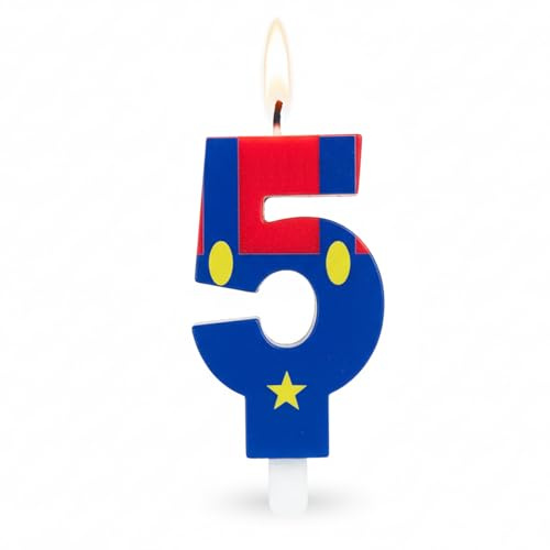 ParPix Cartoon Geburtstagskerzen Zahlen 5, Rot Blau Kindergeburtstag Kerze 5, Geburtstagsdeko Zahlenkerze 5, Tortendeko Geburtstagskerzen 5, Kuchendeko Zahlenkerze 5, Kerzen 5 Geburtstag Mädchen Junge