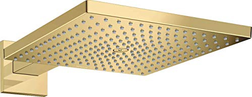 hansgrohe Raindance E - wassersparende Kopfbrause (EcoSmart) mit Brausearm, Duschbrause (300 x 300 mm), Regendusche für Wandmontage, Brausekopf mit Antikalk-Funktion, Polished Gold Optic, 26239990