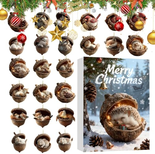 Calendrier De L'Avent Animalière De Gland 2025, 24 Décorations Sapin Noël En Acrylique 2D, Représentant Animaux Glands, Pendentifs Sur Le Thème La Forêt Pour Les Sapins Noël Et Les Fenêtres