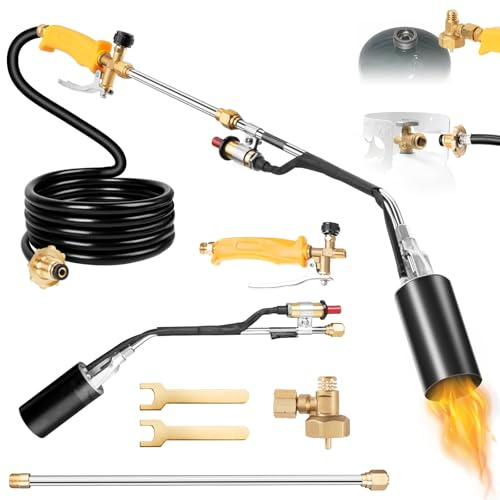 Propane Torch Weed Burner Kit, High Output with 10FT Hose, Heavy Duty Blow Torch Flamethrower with Self Igniter&Turbo Trigger for Melting Ice, Flame Weeding, Road Marking, Roofing, BBQ Kit