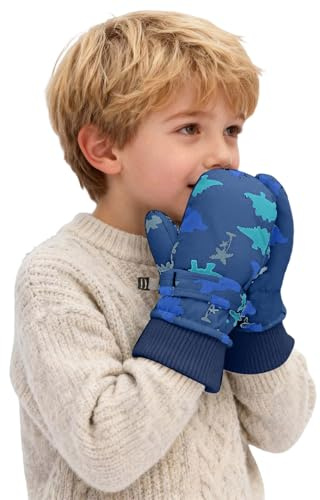 NaLatia Guanti invernali caldi per bambini motivo a dinosauri, guanti unisex per la stagione fredda, ideali per ciclismo, corsa e passeggiate, per bambini e bambine