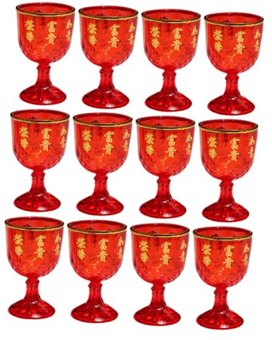 OKUMEYR 12 Pezzi Bicchieri da Vino Rossi in Plastica Rigida 40ml per Feste Nuziali e Celebrazioni, Coppe da Liquore Cinesi Piccole e Infrangibili, per Casa, Bar e Ristoranti